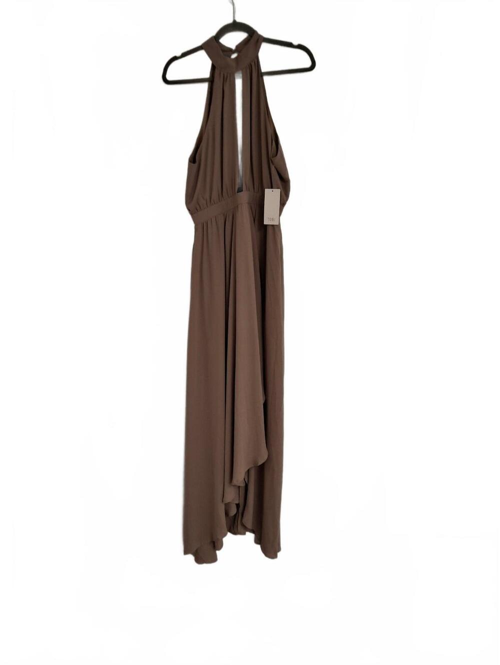 Tobi Women's Taupe Halter Dress with Open Back